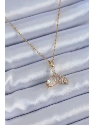  Altın  Zirkon Taşlı Martı Model Çiçek Detay  Çelik Kolye