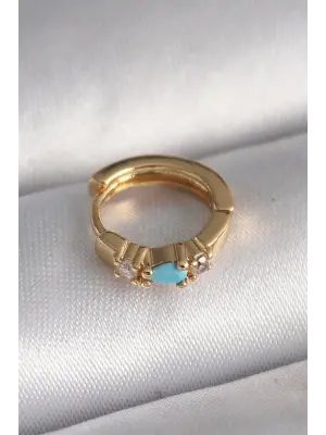 316L Çelik Gold Renk Zirkon Taşlı Mavi Taş Detay Tragus Piercing