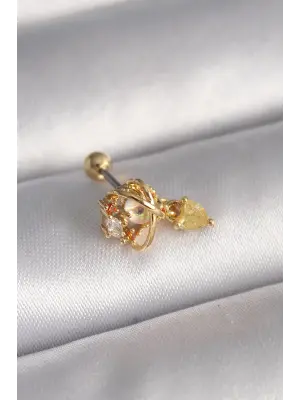 316L Çelik Gold Renk Zirkon Taşlı Sallantı Kalp Detay Tragus Piercing