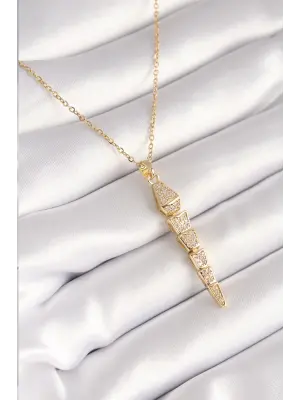  Altın  Zirkon Taşlı Sallantı Yılan Model  Çelik Kolye