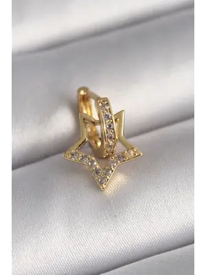 316L Çelik Gold Renk Zirkon Taşlı Sallantı Yıldız Model Tragus Piercing