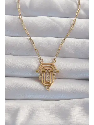  Altın  Zirkon Taşlı Serenay Çelik Kolyesi