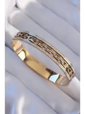 316L Çelik Gold Renk Zirkon Taşlı Tiffany Model Kelepçe