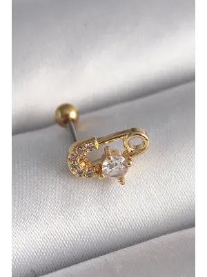 316L Çelik Gold Renk Zirkon Taşlı Toplu İğne Tragus Piercing