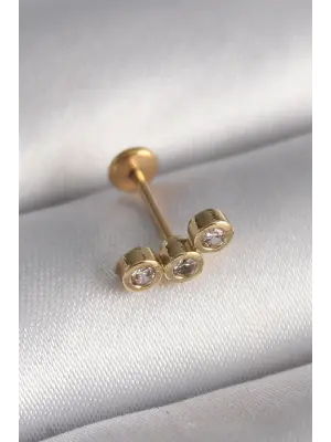 316L Çelik Gold Renk Zirkon Taşlı Tragus Piercing