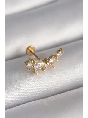 316L Çelik Gold Renk Zirkon Taşlı Tragus Piercing