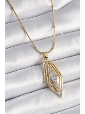  Altın  Zirkon Taşlı Vintage Model  Çelik Kolye