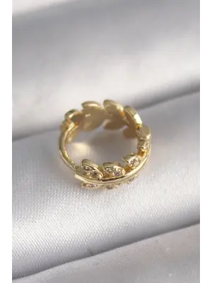 316L Çelik Gold Renk Zirkon Taşlı Yaprak Model Tragus Piercing