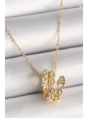 Altın Zirkon Taşlı Yılan Model Çelik Kolye