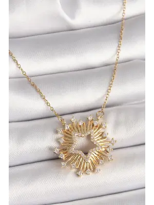 316L Çelik Gold Renk Zirkon Taşlı Yıldız Model Kadın Kolye