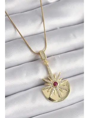  Altın  Zirkon Taşlı Yıldız Model  Çelik Kolye