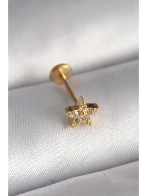 316L Çelik Gold Renk Zirkon Taşlı Yıldız Model Tragus Piercing