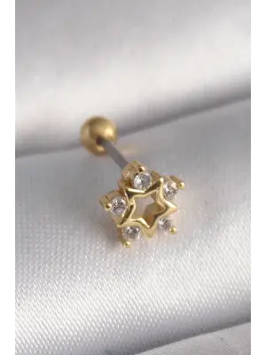 316L Çelik Gold Renk Zirkon Taşlı Yıldız Model Tragus Piercing