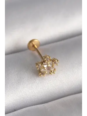 316L Çelik Gold Renk Zirkon Taşlı Yıldız Model Tragus Piercing