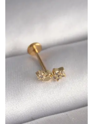 316L Çelik Gold Renk Zirkon Taşlı Yıldız Model Tragus Piercing
