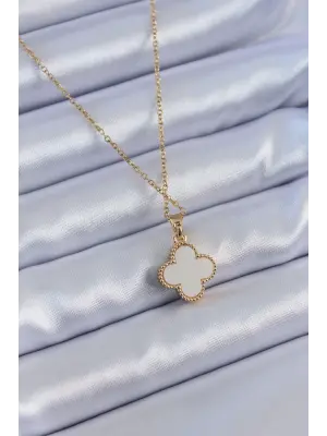  Altın  Zirkon Taşlı Yonca Model  Çelik Kolye