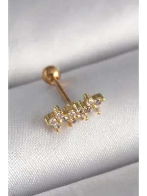 316L Çelik Gold Renk Zirkon Taşlı Yonca Tragus Piercing