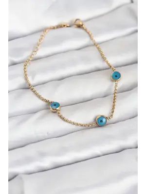 316L Çelik Gold Renkli Nazar Boncuk Model Kadın Bileklik
