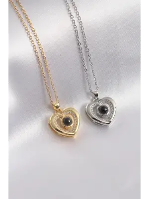 316L Çelik Gold Silver Renk Projeksiyon 100 Dilde Seni Seviyorum Yazılı Kadın Kolye