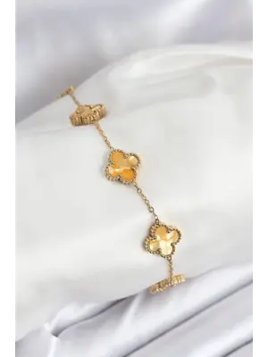 316L Çelik Gold Zincir Sarı Yonca Bileklik