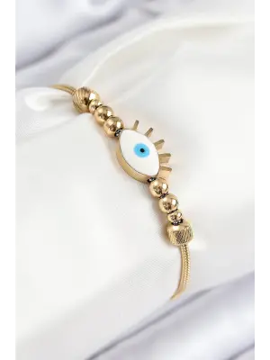316L Çelik Göz Charm Model Gold Renk Kadın Bileklik