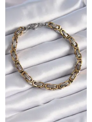 316L Çelik Gümüş Gold Renk Kral Zincir Model Erkek Bileklik
