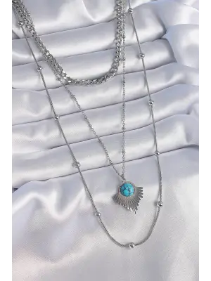  Gümüş  3lü Zincir Madalyon Model  Çelik Kolye