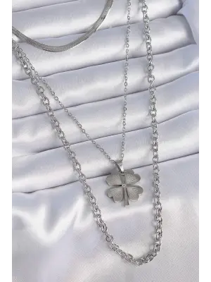  Gümüş  3lü Zincir Model Papatya Figür  Çelik Kolye