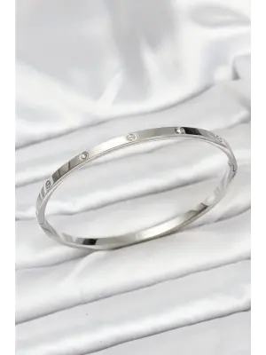 316L Çelik Gümüş Renk 65 mm İnce Kadın Kelepçe Bileklik