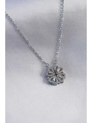  Gümüş  Açılır Yonca Model  Çelik Kolye