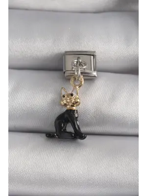 316L Çelik Gümüş Renk Altın Siyah Renk Sallantı Kedi Model Nomination Charm