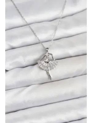 316L Çelik Gümüş Renk Balerin Model Kadın Kolye