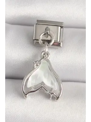 316L Çelik Gümüş Renk Beyaz Balık Kuyruğu Model Nomination Charm