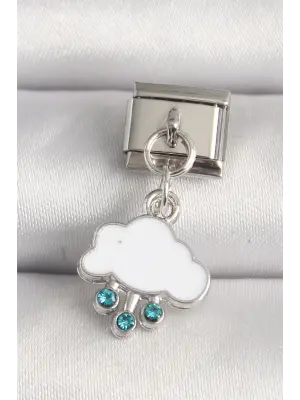 316L Çelik Gümüş Renk Beyaz Bulut Model Zirkon Taşlı Damla Detay Nomination Charm