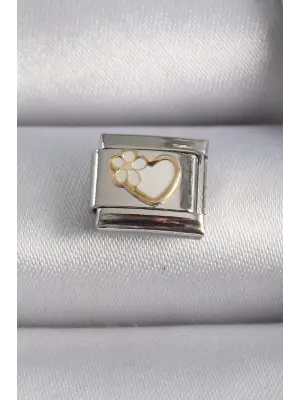 316L Çelik Gümüş Renk Beyaz Kalp Çiçek İşlemeli Nomination Charm