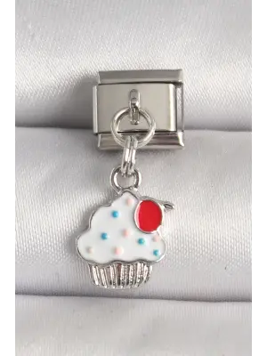 316L Çelik Gümüş Renk Beyaz Kupkek Model Nomination Charm