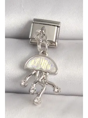 316L Çelik Gümüş Renk Beyaz Mineli Deniz Anası Model Zirkon Taş Detaylı Nomination Charm