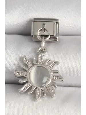 316L Çelik Gümüş Renk Beyaz Mineli Güneş Model Nomination Charm