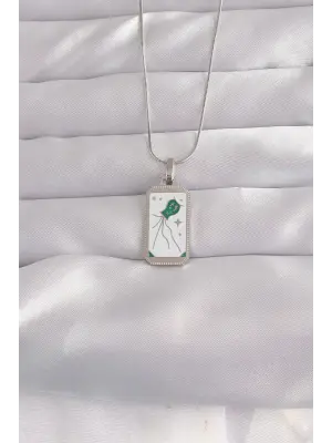  Gümüş  Beyaz Mineli Tarot Çelik Kolye