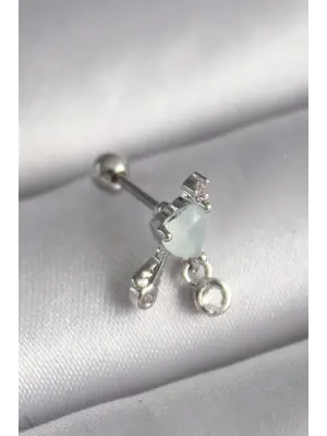 316L Çelik Gümüş Renk Beyaz Minelik Kalp Sallantı Zirkon Taş Detay Tragus Piercing