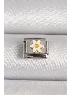 316L Çelik Gümüş Renk Beyaz Papatya İşlemeli Nomination Charm