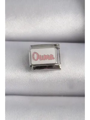 316L Çelik Gümüş Renk Beyaz Pembe Ouma İşlemeli Nomination Charm