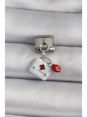 316L Çelik Gümüş Renk Beyaz Sallantı Sağlık Çantası Model Nomination Charm
