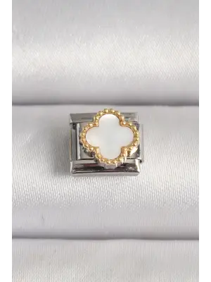 316L Çelik Gümüş Renk Beyaz Yonca İşlemeli Nomination Charm