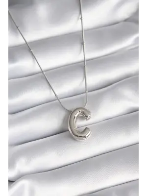  Gümüş  Bubble C Harf Model  Çelik Kolye