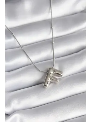  Gümüş  Bubble F Harf Model  Çelik Kolye