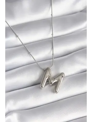  Gümüş  Bubble M Harf Model  Çelik Kolye