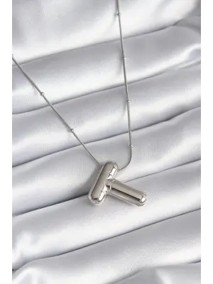  Gümüş  Bubble T Harf Model  Çelik Kolye