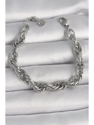 316L Çelik Gümüş Renk Burgu Zincir Model Kadın Bileklik