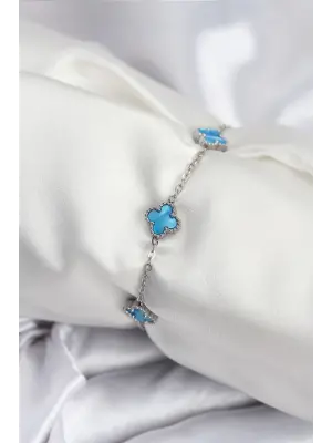 316L Çelik Gümüş Renk Buz Mavisi Baby Boy Yonca Kadın Bileklik